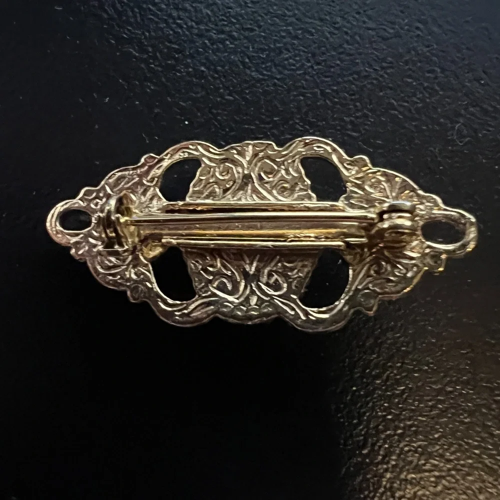 Gold Tone Imitation‎ Pearl Filigree Bar Brooch Vintage Victorian Style Pin